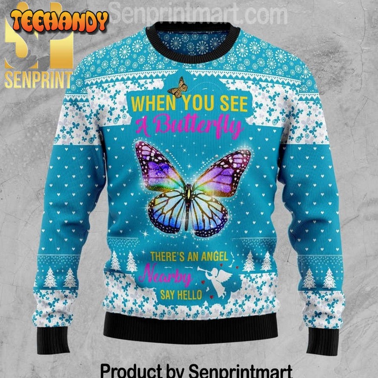 Butterfly Nearby Say Hello Chirtmas Time 3D Ugly Xmas Sweater