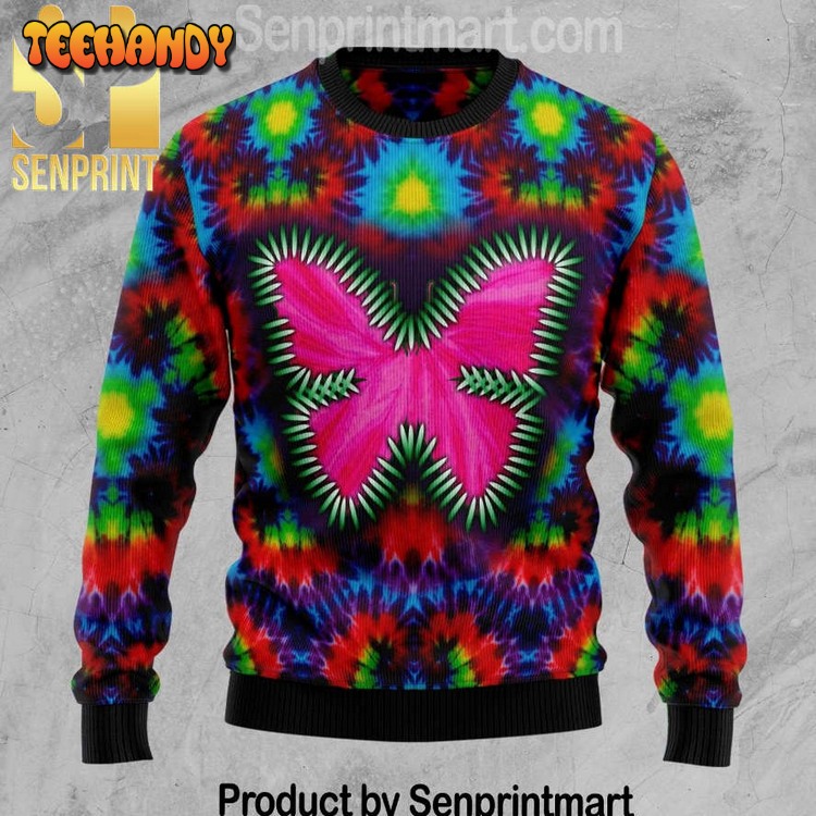 Butterfly Tie Dye Holiday Gifts Full Print Knitting Wool Ugly Xmas Sweater