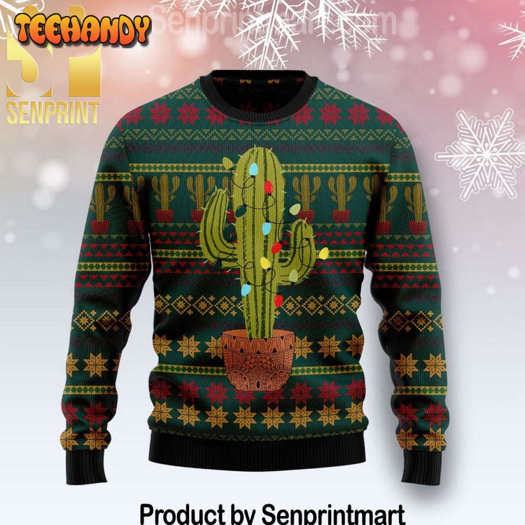 Cactus Gift Ideas 3D Wool Knitted Pattern Ugly Xmas Sweater