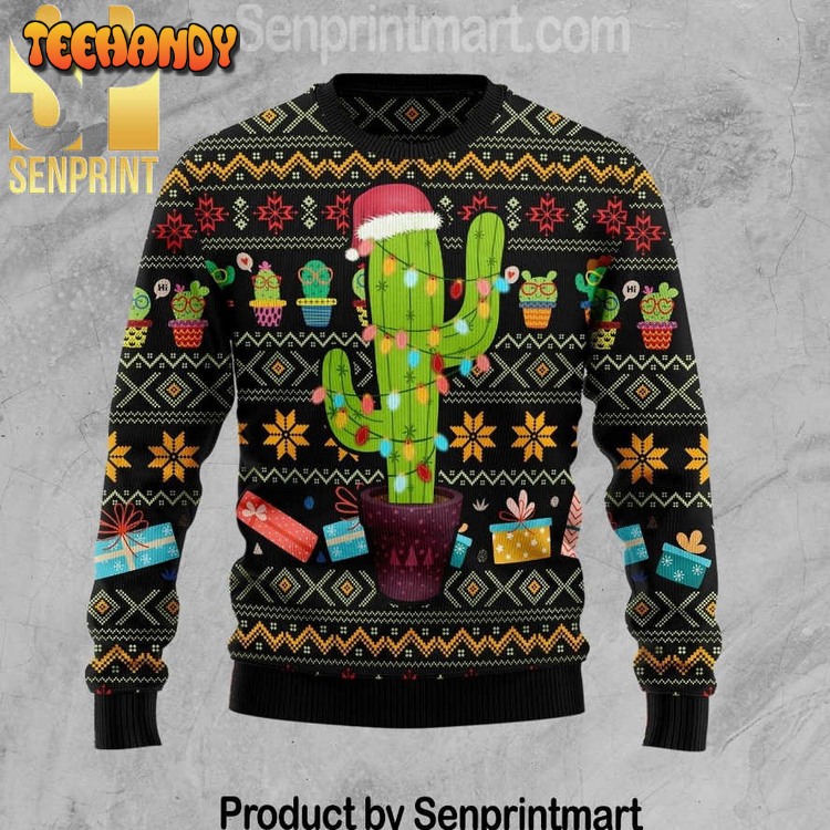 Cactus Xmas Xmas Time All Over Printed Knitted Ugly Xmas Sweater