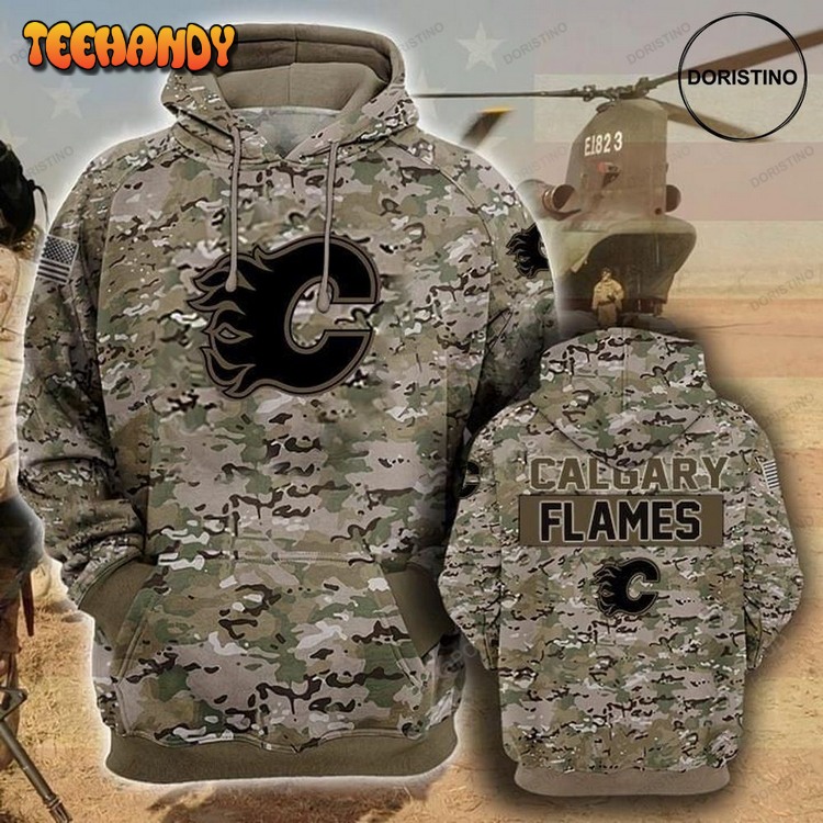 Calgary Flames Camouflage Veteran Cotton Pullover 3D Hoodie