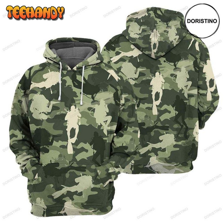 Camo Scuba Diving All Over Print Pullover 3D Hoodie