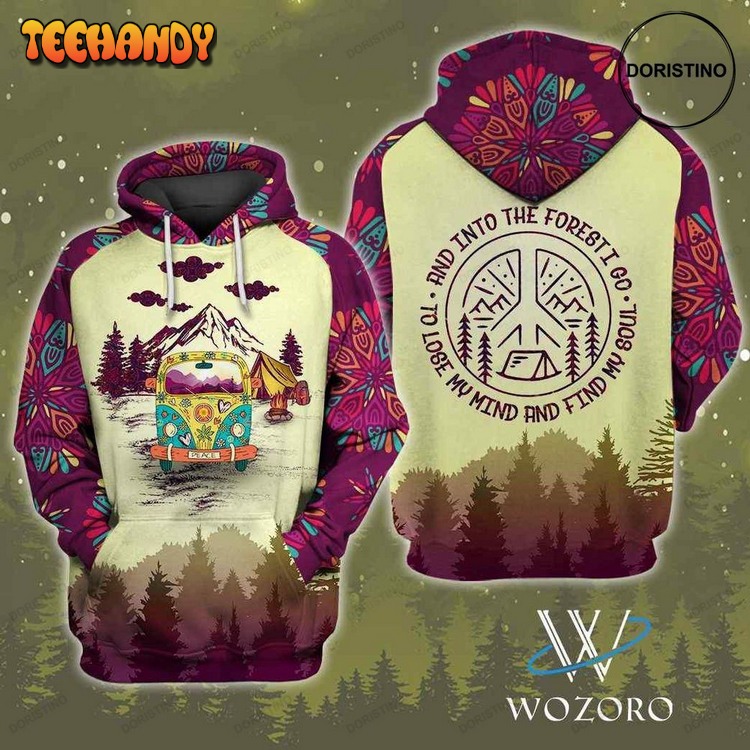 Campervan Into Forest Hippie Camping Awesome Pullover 3D Hoodie