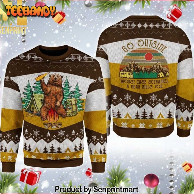 Camping Go Outside Worst Case Scenario A Bear Kills You Ugly Xmas Sweater