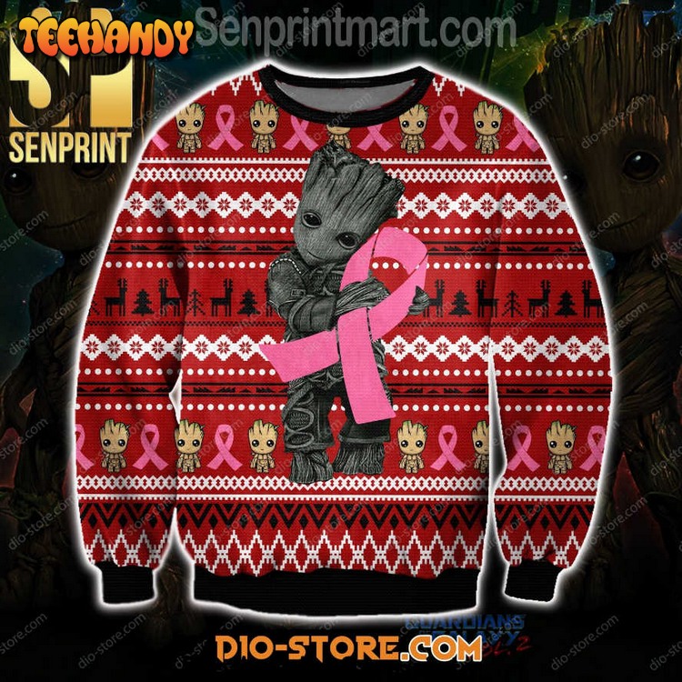 Cancer With Groot Xmas Time All Over Printed Wool Ugly Xmas Sweater