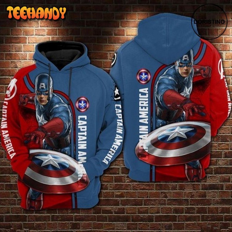 Captain American Marvel Comics Red Light Blue Pullover 3D Hoodie