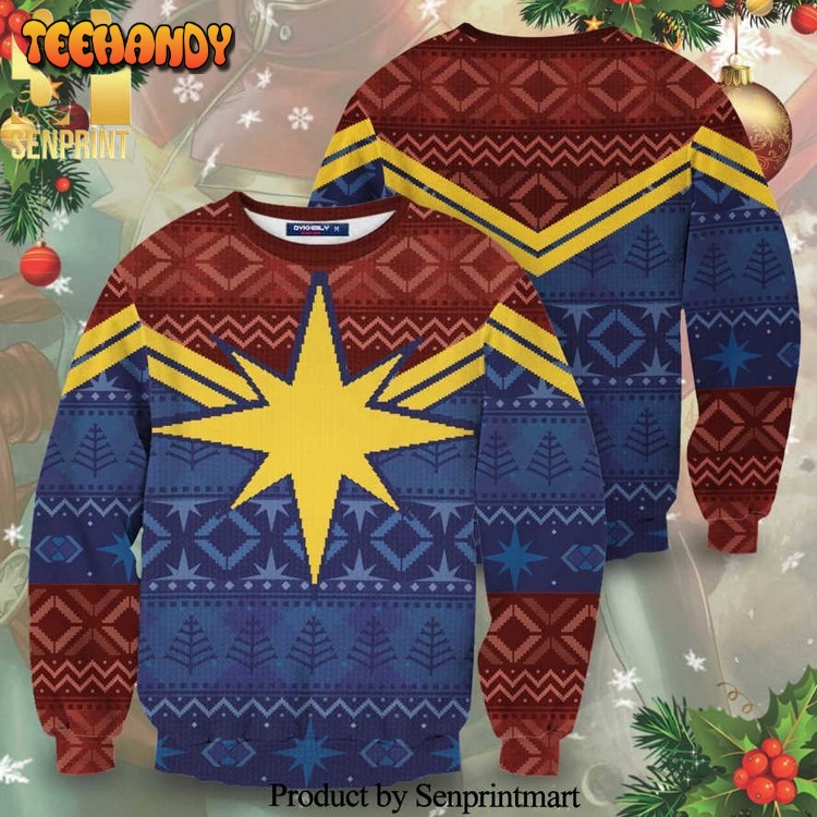 Captain Marvel Sign Protector Of Christmas Skies Knitted Ugly Xmas Sweater