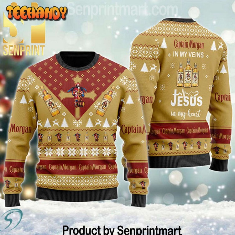 Captain Morgan In My Veins Jesus In My Heart Holiday Ugly Xmas Sweater