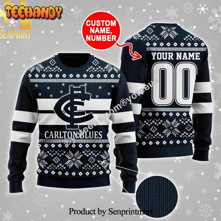 Carlton Blues Ugly Christmas Wool Knitted Ugly Xmas Sweater