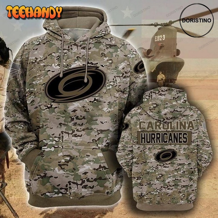 Carolina Hurricanes Camouflage Veteran Cotton Pullover 3D Hoodie