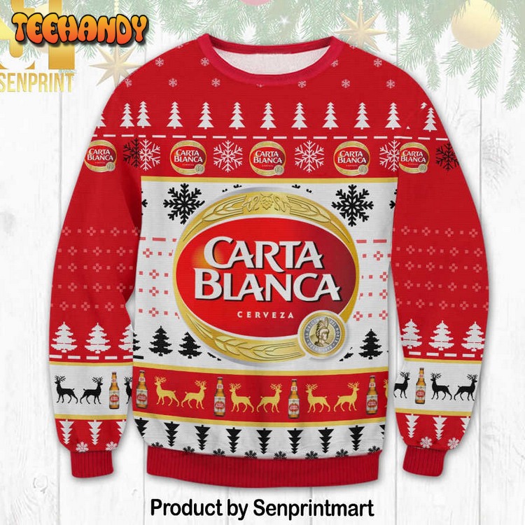 Carta Blanca Beer Christmas Ugly Wool Knitted Ugly Xmas Sweater