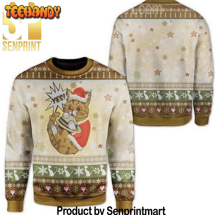 Cat All Over Printed Ugly Xmas Sweater