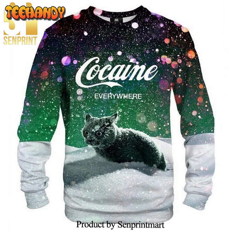 Cat Cocaine Snow Premium Knitted Ugly Xmas Sweater