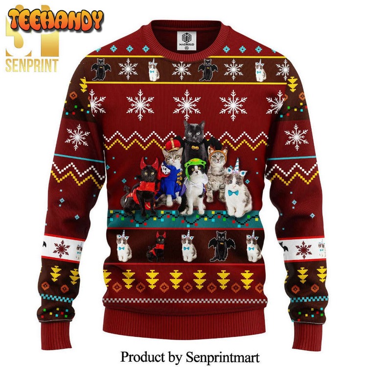 Cat Cute Family Noel Knitted Ugly Xmas Sweater