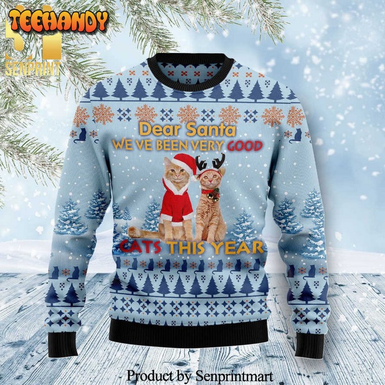 Cat Dear Santa Knitted Ugly Xmas Sweater