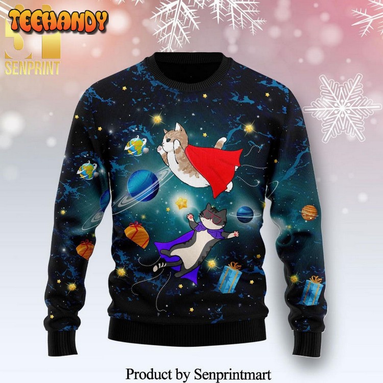 Cat Galaxy Knitted Ugly Xmas Sweater