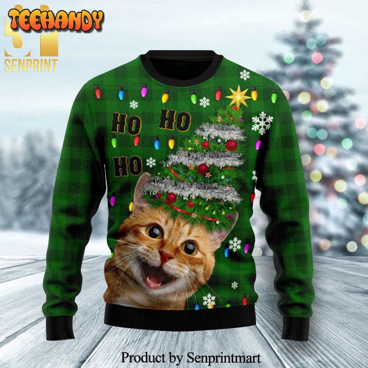 Cat Ho Ho Ho Knitted Ugly Xmas Sweater