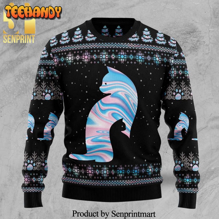 Cat Hologram Knitted Ugly Xmas Sweater