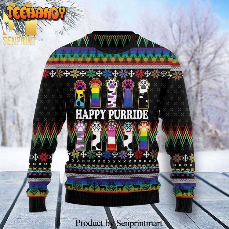 Cat Lgbt Color Happy Purride Knitted Ugly Xmas Sweater