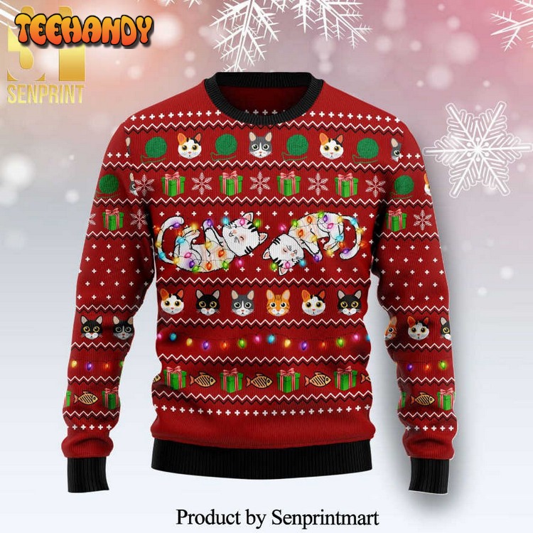 Cat Light Knitted Ugly Xmas Sweater