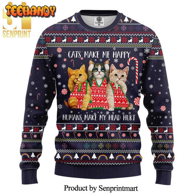 Cat Make Me Happy Human Makes My Head Hurt Ugly Xmas Sweater