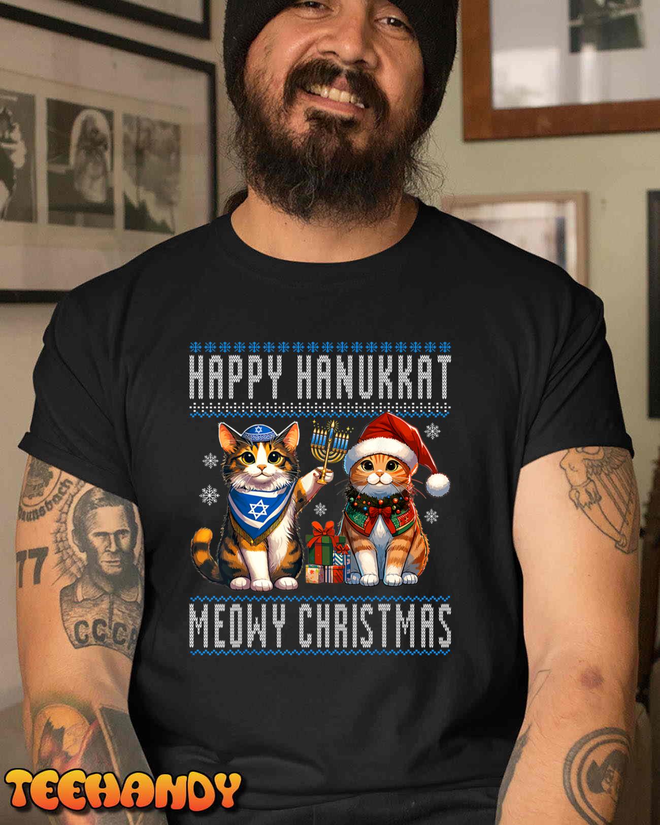 Cat Merry Christmas Happy Hanukkah Jewish Christian T-Shirt