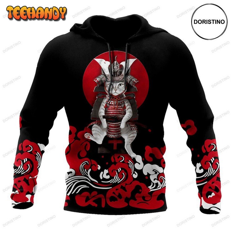 Cat Samurai Ed All Over Print Pullover 3D Hoodie