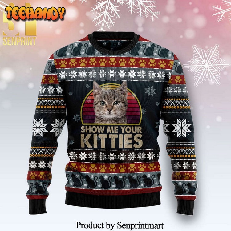 Cat Show Me Your Kitties Knitted Ugly Xmas Sweater