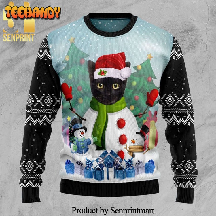 Cat Snowman Knitted Ugly Xmas Sweater