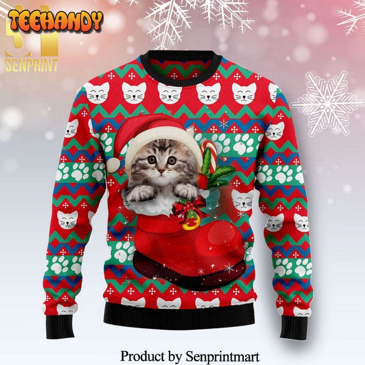 Cat Socks Knitted Ugly Xmas Sweater