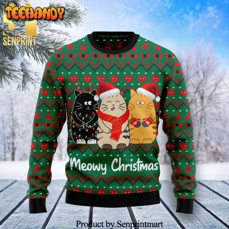 Cats Meowy Christmas Knitted Ugly Xmas Sweater