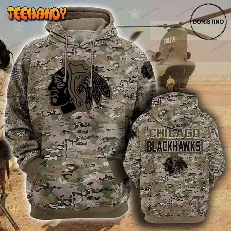 Chicago Blackhawks Camouflage Veteran Cotton Awesome Pullover 3D Hoodie