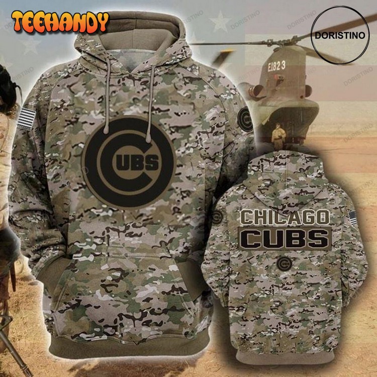 Chicago Cubs Camouflage Veteran Cotton All Over Print Pullover 3D Hoodie