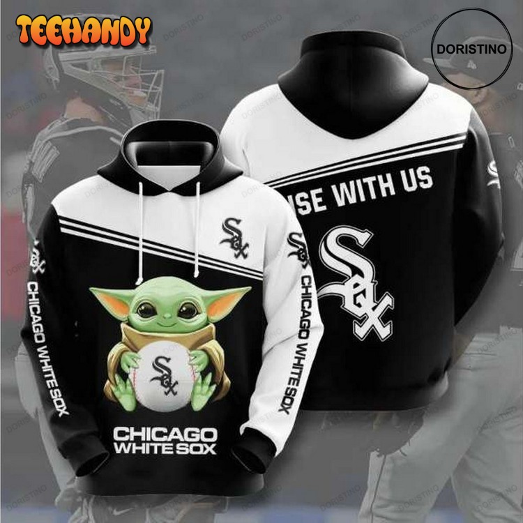 Chicago White Sox Baby Yoda Black And White Awesome Pullover 3D Hoodie