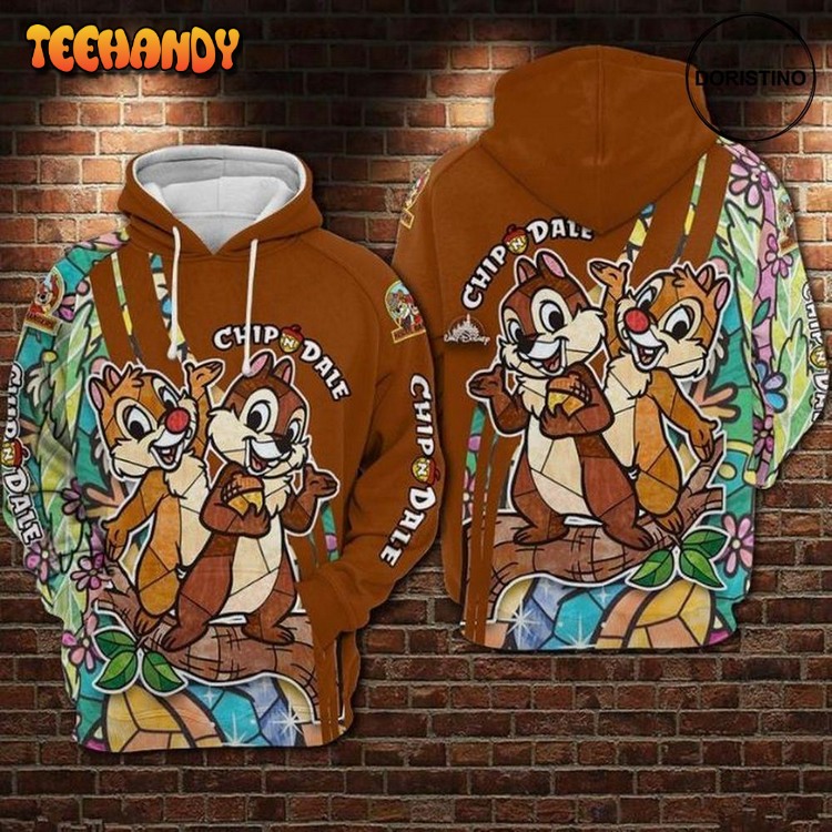 Chip N Dale Stained Glass All Over Print Pullover 3D Hoodie