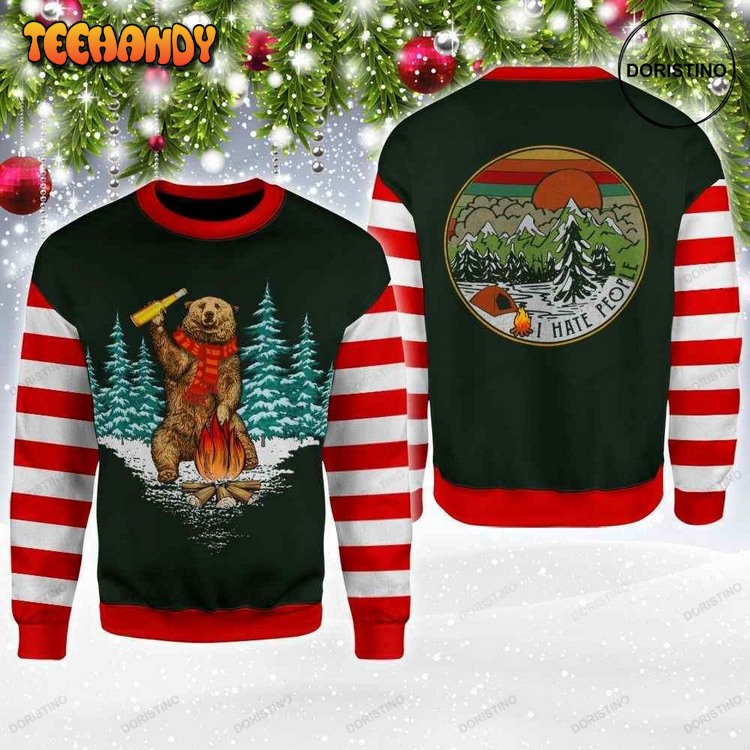 Christmas Bear Winter Camping Awesome Pullover 3D Hoodie
