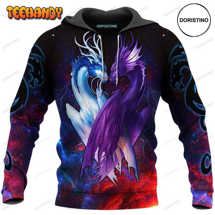 Christmas Dragon Couple All Over Print Pullover 3D Hoodie