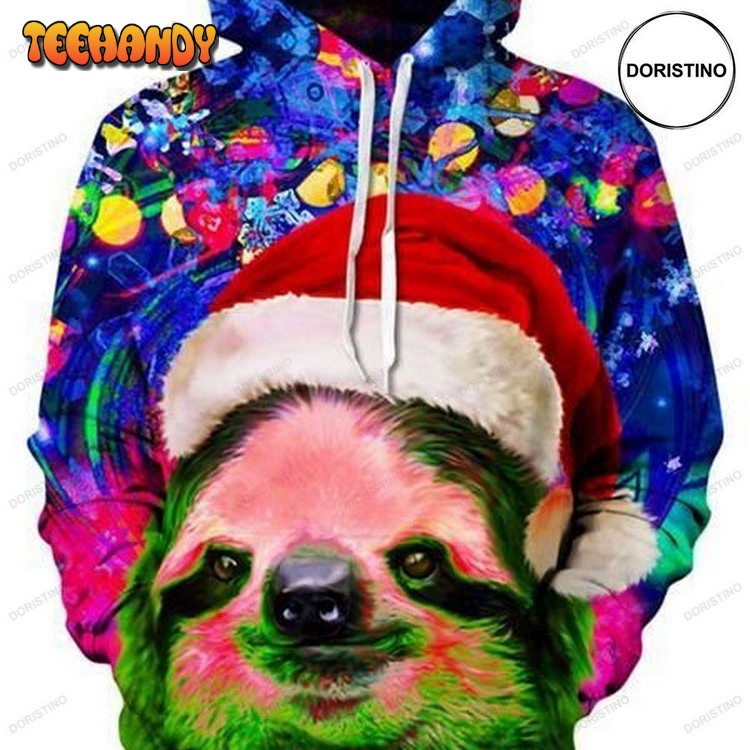 Christmas Sloth Colorful And Ped Awesome Pullover 3D Hoodie