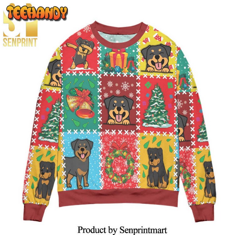 Christmas Vacation With Rottweiler Snowflake Knitted Ugly Xmas Sweater