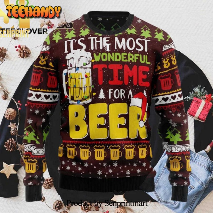 Christmas Wonderful Time For A Beer Ugly Xmas Sweater
