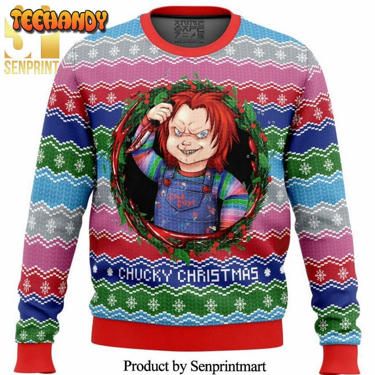 Chucky Child’S Play Wreath Horror Movie Knitted Ugly Xmas Sweater