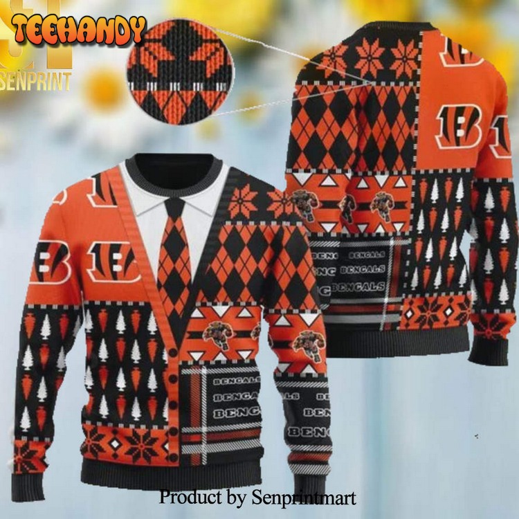 Cincinnati Bengals NFL Team Cardigan Style 3D Ugly Xmas Sweater
