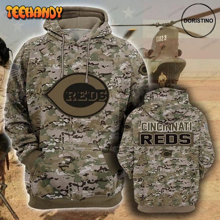 Cincinnati Reds Camouflage Veteran Cotton Pullover 3D Hoodie