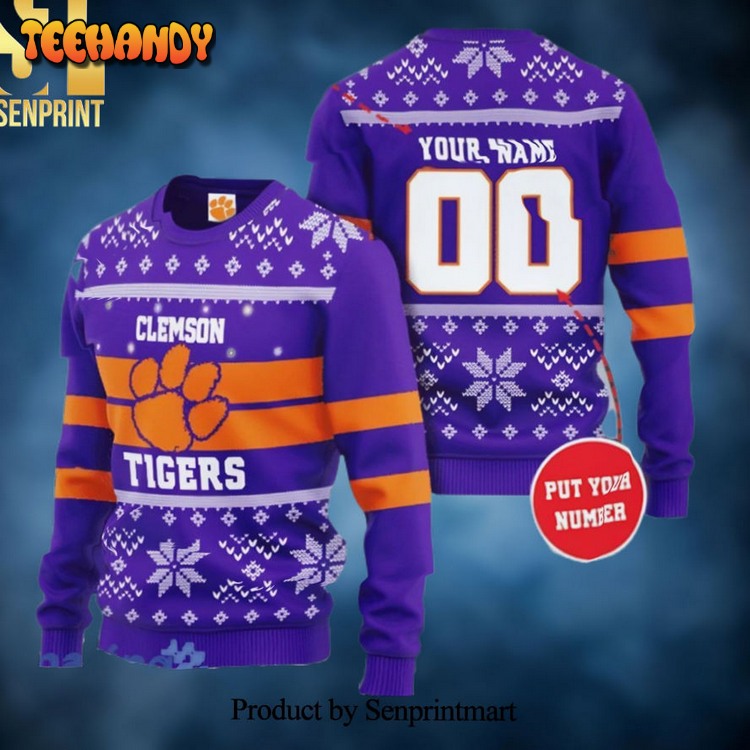 Clemson Tigers Custom Name and Number Ugly Xmas Sweater