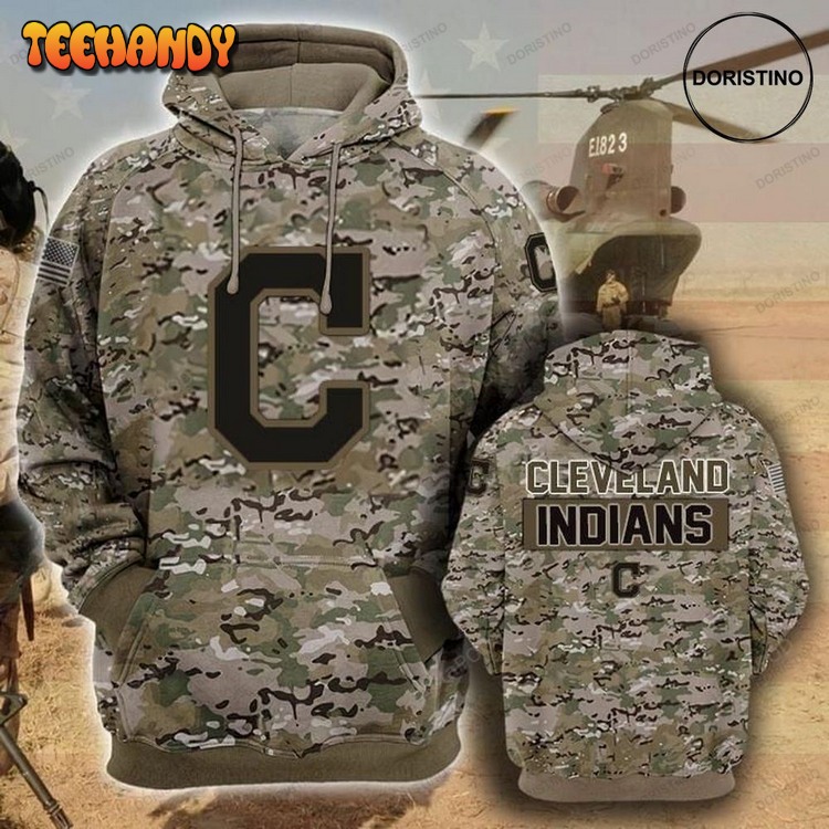 Cleveland Indians Camouflage Veteran Cotton Pullover 3D Hoodie