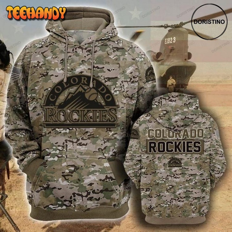 Colorado Rockies Camouflage Veteran Cotton Pullover 3D Hoodie