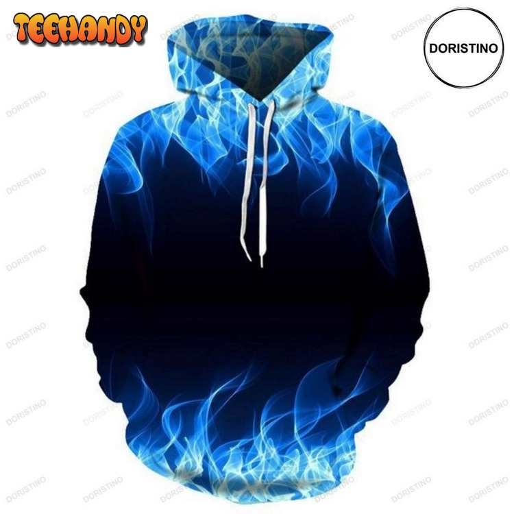 Colorful Flame Fire Blue All Over Print Hoodie