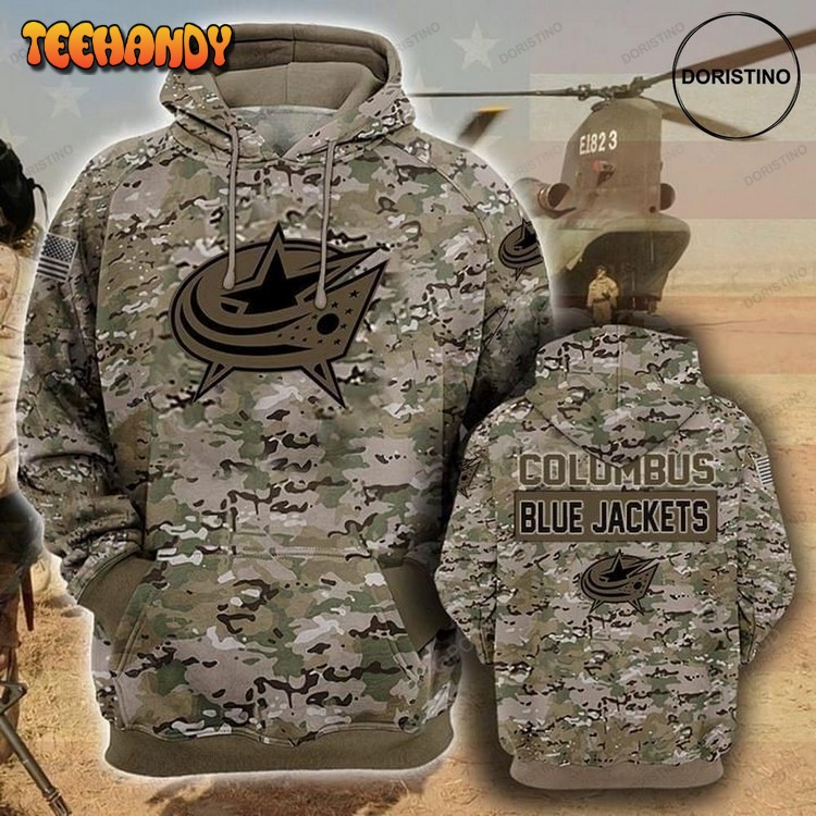 Columbus Blue Jackets Camouflage Veteran Cotton All Over Print Hoodie