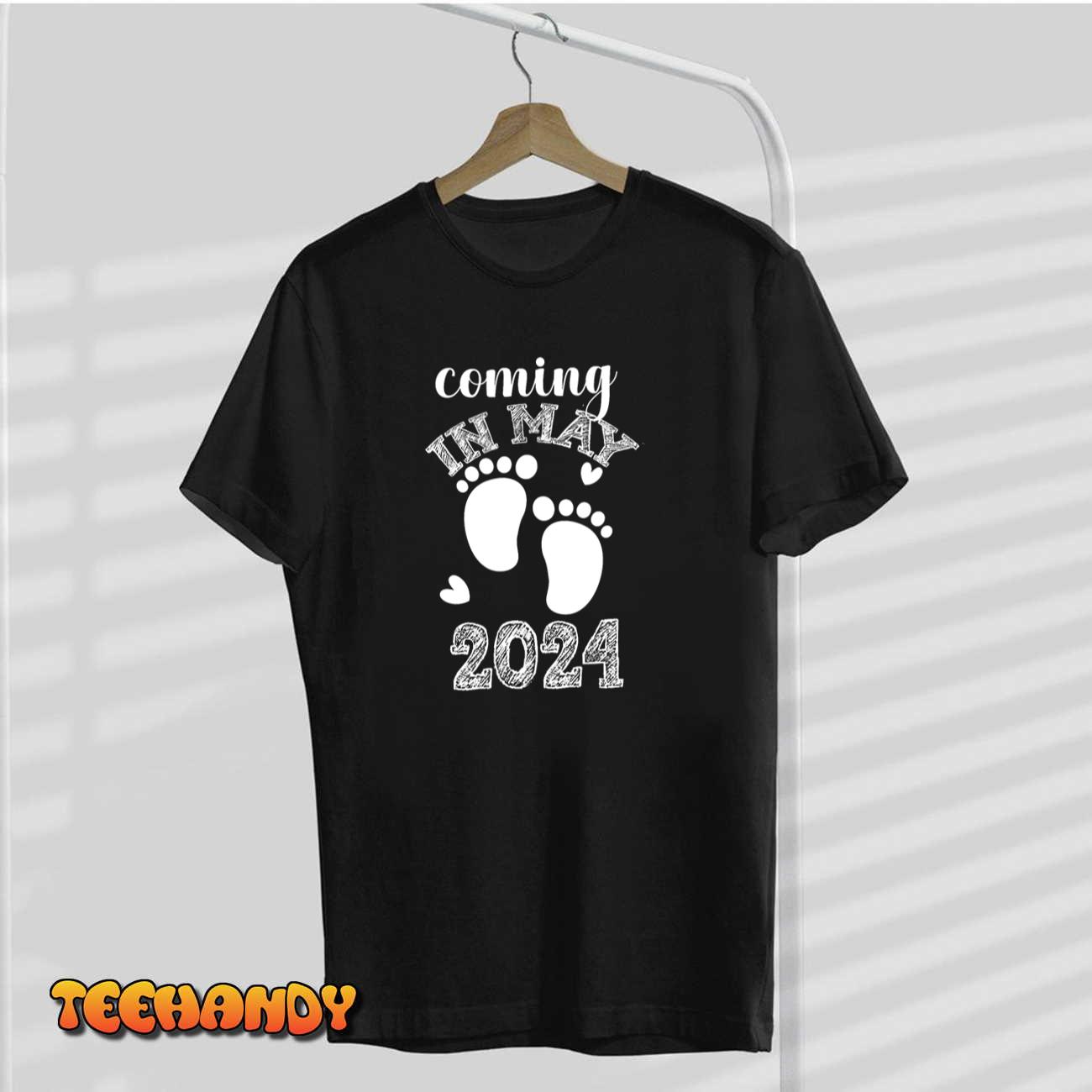 Coming Soon May 2024 Cute Baby Shower Boy Girl Pregnancy T-Shirt