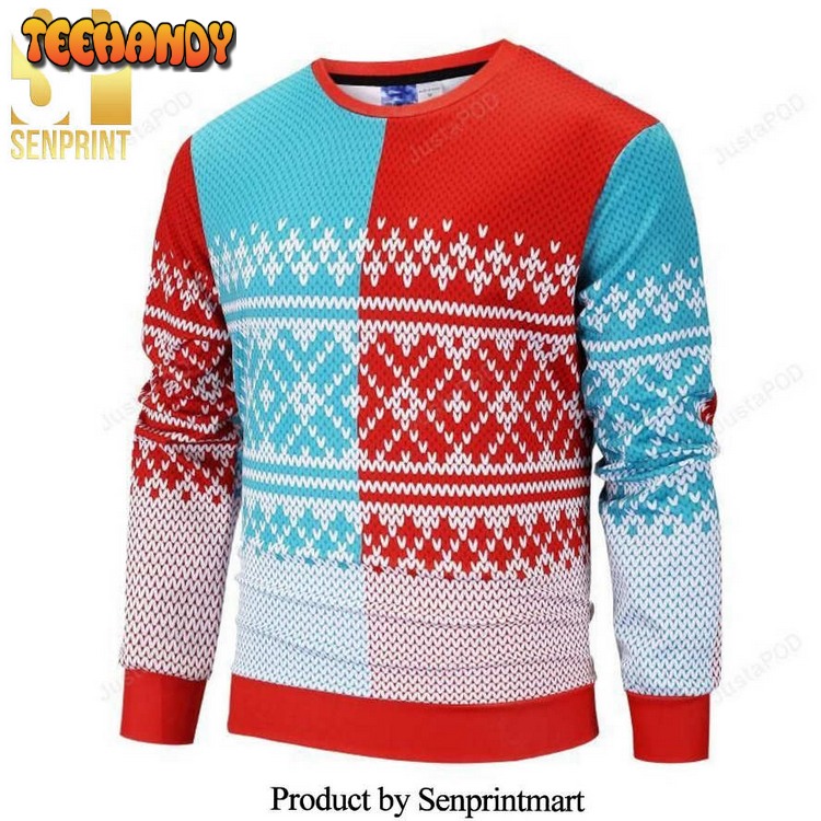 Cool Christmas Snowflake Striped Pattern Icon Knitted Ugly Xmas Sweater